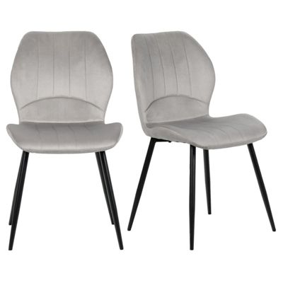 Lot de 2 chaises en velours gris clair avec pieds métal noir - EMILIO