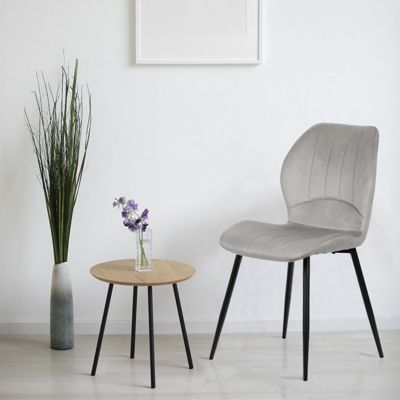 Lot de 2 chaises en velours gris clair avec pieds métal noir - EMILIO