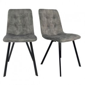 Lot de 2 chaises en velours gris clair et piètement métal noir - NAMI