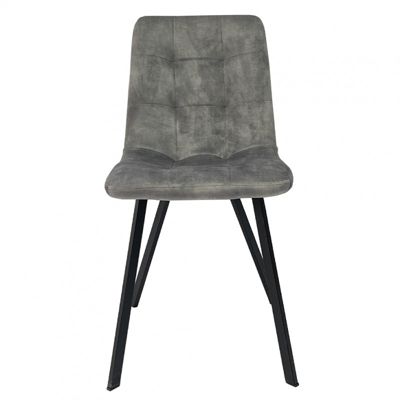 Lot de 2 chaises en velours gris clair et piètement métal noir - NAMI