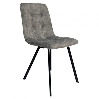 Lot de 2 chaises en velours gris clair et piètement métal noir - NAMI