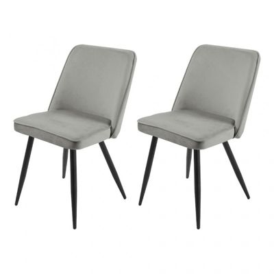 Lot de 2 chaises en velours gris clair piètement en métal noir - TELLY