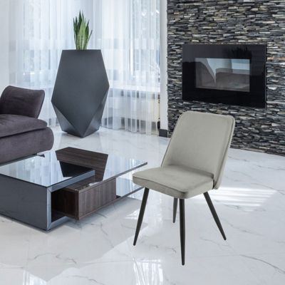 Lot de 2 chaises en velours gris clair piètement en métal noir - TELLY