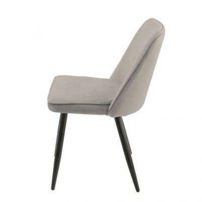 Lot de 2 chaises en velours gris clair piètement en métal noir - TELLY