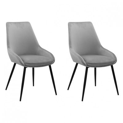 Lot de 2 chaises en velours gris et piètement en métal noir - JAZZY