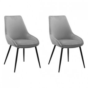 Lot de 2 chaises en velours gris et piètement en métal noir - JAZZY