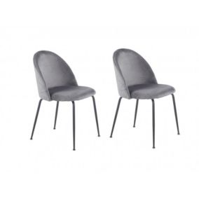 Lot de 2 chaises en velours gris et pieds métal noir - FARA