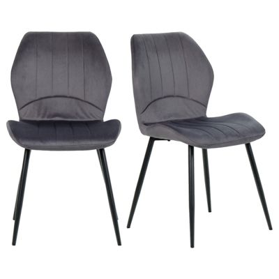 Lot de 2 chaises en velours gris foncé avec pieds métal noir - EMILIO