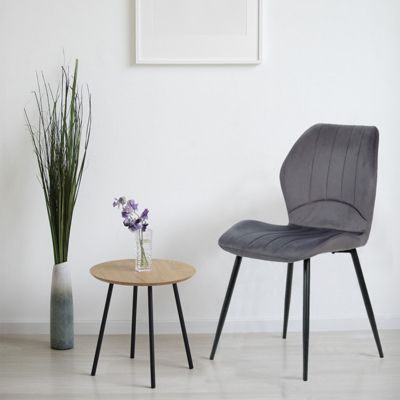 Lot de 2 chaises en velours gris foncé avec pieds métal noir - EMILIO