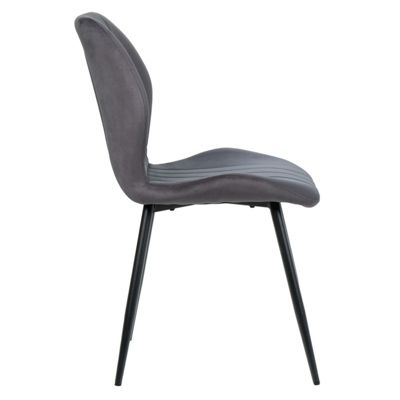 Lot de 2 chaises en velours gris foncé avec pieds métal noir - EMILIO