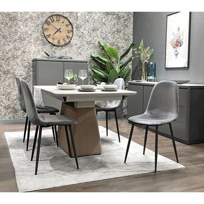 Lot de 2 chaises en velours gris foncé et pieds métal noir - BIBA