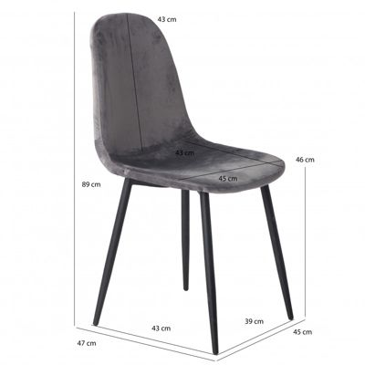 Lot de 2 chaises en velours gris foncé et pieds métal noir - BIBA