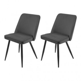 Lot de 2 chaises en velours gris foncé piètement en métal noir - TELLY