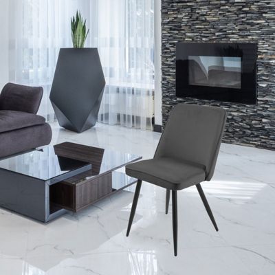 Lot de 2 chaises en velours gris foncé piètement en métal noir - TELLY