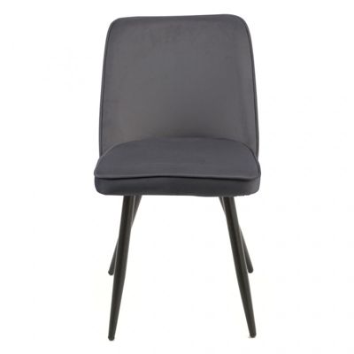 Lot de 2 chaises en velours gris foncé piètement en métal noir - TELLY