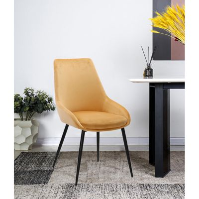 Lot de 2 chaises en velours jaune pieds en métal noir - JAZZY