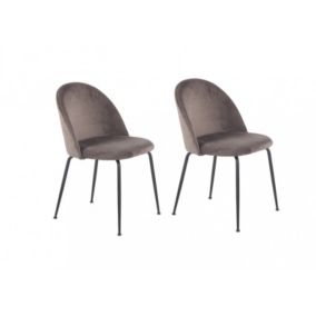 Lot de 2 chaises en velours marron et pieds métal noir - FARA