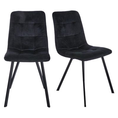 Lot de 2 chaises en velours noir avec piètement métal noir - NAMI