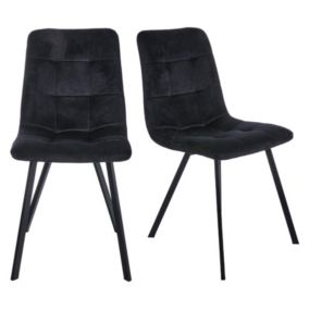 Lot de 2 chaises en velours noir avec piètement métal noir - NAMI