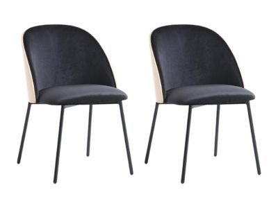 Lot de 2 chaises en velours, placage chêne et métal - Noir et Naturel clair - MIJENIA