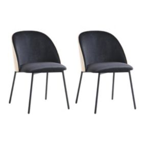 Lot de 2 chaises en velours, placage chêne et métal - Noir et Naturel clair - MIJENIA