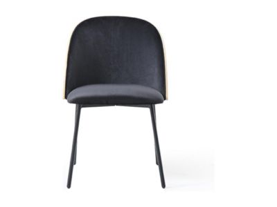 Lot de 2 chaises en velours, placage chêne et métal - Noir et Naturel clair - MIJENIA