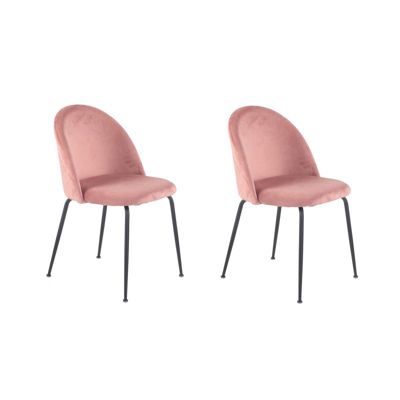 Lot de 2 chaises en velours rose et pieds métal noir - FARA