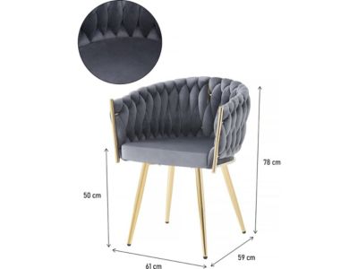 Lot de 2 chaises en velours tressées de salle à manger "Séléna"  Gris