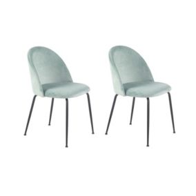 Lot de 2 Chaises en velours vert et pieds métal noir - FARA