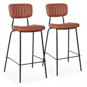 Lot de 2 chaises hautes en textile enduit marron foncé  Oviala