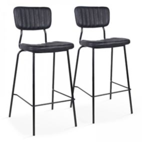 Lot de 2 chaises hautes en textile enduit noir  Oviala