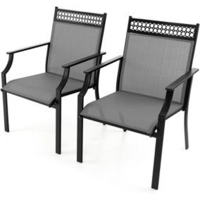 Lot de 2 Chaises Jardin en Tissu 66x61x90cm Charge 150KG Dossier Haut Accoudoirs Confortables Gris