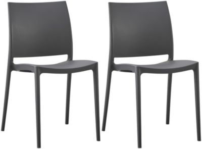 Lot de 2 chaises jardin Meton, empilables, faciles à entretenir, plastique, résistantes intempéries, UV, 150 kg Grisfoncé