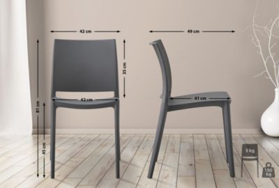 Lot de 2 chaises jardin Meton, empilables, faciles à entretenir, plastique, résistantes intempéries, UV, 150 kg Grisfoncé