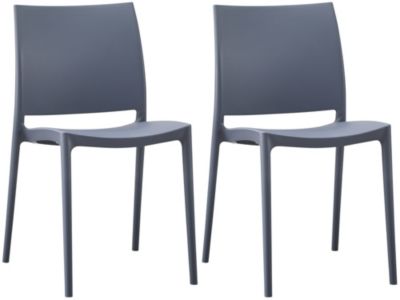 Lot de 2 chaises jardin Meton, empilables, faciles à entretenir, plastique, résistantes intempéries, UV, 150 kg Gris