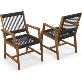 Lot de 2 Chaises Jardins Bois Acacia Charge 160KG Tissées en Corde pour Terrasse Jardin Marron