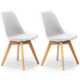 Lot de 2 Chaises Klara Blanc tapissées en Cuir synthétique avec Pieds Bois