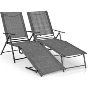 Lot de 2 Chaises Longues Pliantes Chaises de Plage Inclinables Réglables avec 6 Positions Réglables Capacité 150 kg