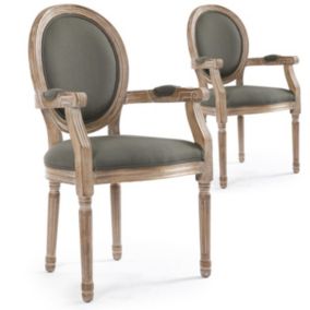 Lot de 2 Chaises Médaillon Tissu "Versailles" 95cm Gris