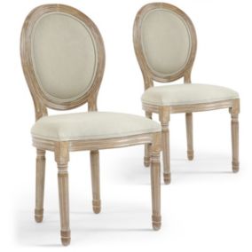 Lot de 2 Chaises Médaillon Tissu "Versailles" 96cm Beige & Naturel