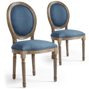 Lot de 2 Chaises Médaillon Tissu "Versailles" 96cm Bleu