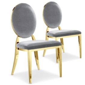 Lot de 2 Chaises Médaillon Velours "Tatianna" 90cm Argent & Or