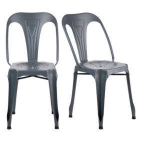 Lot de 2 chaises métal gris avec perforations sur l'assise - METALICA