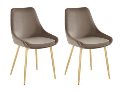 Lot de 2 chaises MASURIE - Velours et métal doré - Taupe