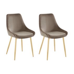 Lot de 2 chaises MASURIE - Velours et métal doré - Taupe