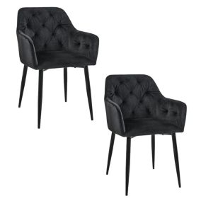 Lot de 2 chaises matelassées de salle à manger en velours AKORD SJ.030 Noir