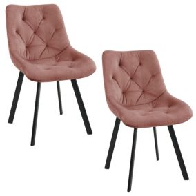 Lot de 2 chaises matelassées de salle à manger en velours AKORD SJ.33 Rose