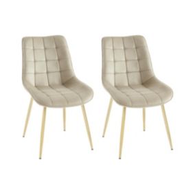 Lot de 2 chaises matelassées en velours et métal doré - Beige - OLLUA