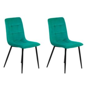 Lot de 2 chaises matelassées en velours vert pied métal noir - LOUISE