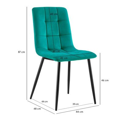 Lot de 2 chaises matelassées en velours vert pied métal noir - LOUISE